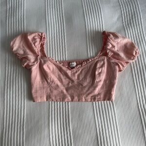 Aritzia Wilfred Light Pink Puff Sleeve Crop Top
